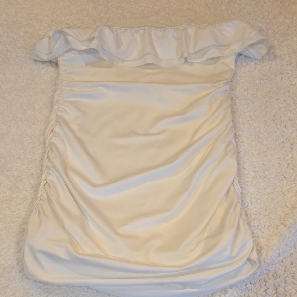 White Ruffle Tube Mini Dress - Picture 6 of 7